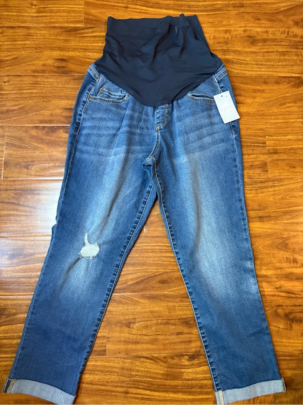 a:glow Blue Wash Boyfriend Maternity Jeans with Black Panel